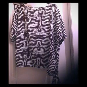 Michael Kors Brown/White Side-Tie Blouse